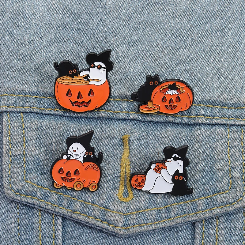 هالوين المينا دبابيس مخصصة اليقطين شبح القط الأسود متعة دبابيس الكرتون المعادن التلبيب شارات مجوهرات هدية دروبشيبينغ #2