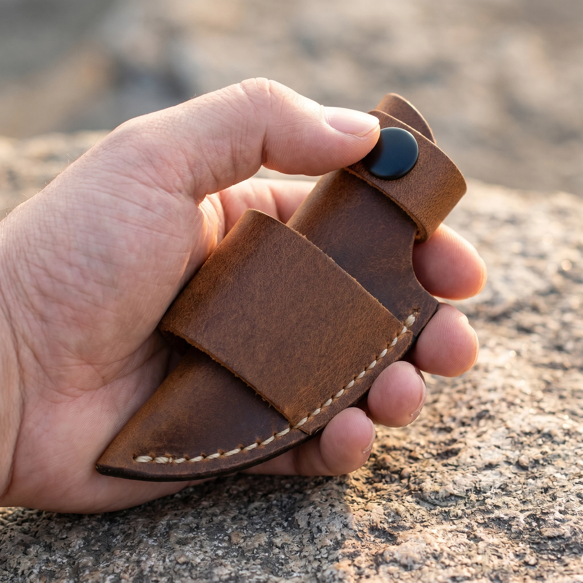 Small Knife Leather Sheath, Tool Replacement, Leather Hand-sewn Retro Leather Sheath, for 32mm Width Knife, Carry Belt Loop view 2