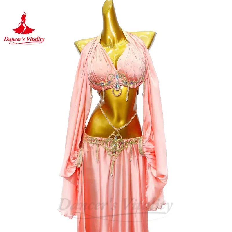 Belly Dance Performance Costume Set for Women Bra+satin Split Long Skirt 2pcs Custom Adult Children Oriental Bellydance Outfit