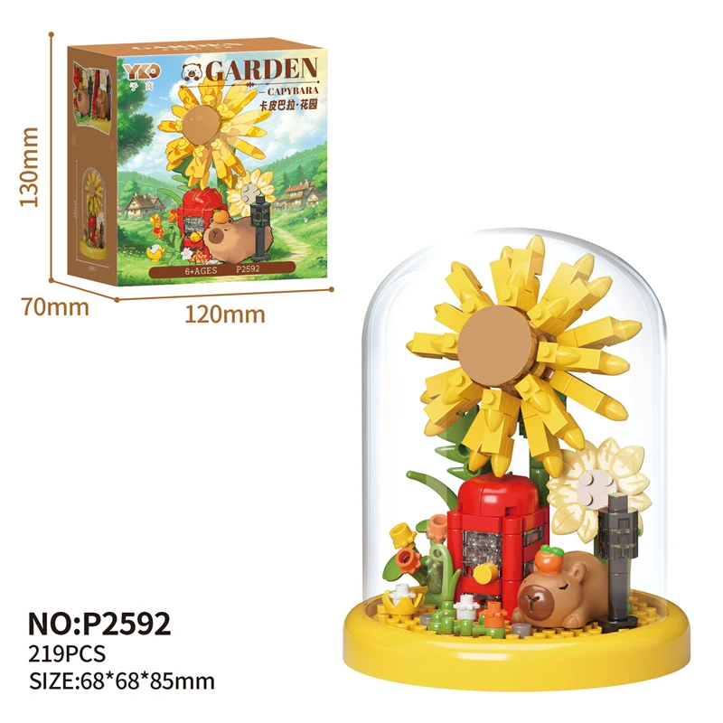 Spaß Capybara Garten Puzzle Montage Bausteine Simulation Sonnenblume Rose Lilie Unsterbliche Blume Ornament Bausteine – Detail 4
