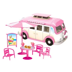 Fashion Cute Simulation Motorhome Camper Car Toy Accessories Compatible with Barbie Doll Kids Girls Birthday Christmas Gift