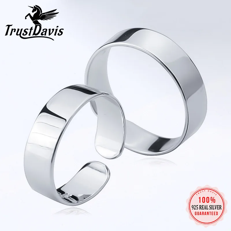 Trustdavis Authentic 925 Sterling Silver Simple Personality Smooth Surface Opening Ring For Women Silver 925 Ring Jewelry DA991