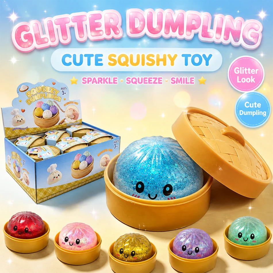 Glitter Dumpling Squishy Rainbow Bead Gel Filled With Box Color Changing Slow Rising Squeeze Toy Sensory Fidget Antistress Gift