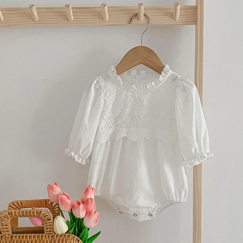 

Autumn Newborn Jumpsuits Infant Baby Girl Romper Embroider Cotton Long Sleeve Baby Playsuit Spring Solid Baby Girls Fall Clothes