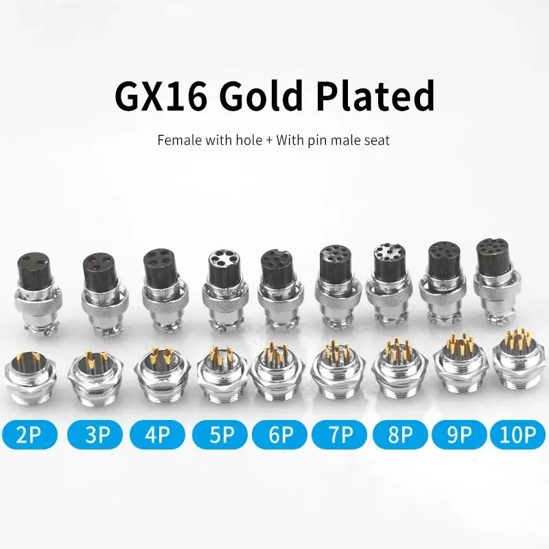 1pc Gold-plated GX12/GX16 Aviation Plug Socket 2 3 4 5 6 7 8 9 10 Pin Male Female Connector Soldering Industrial Connectors