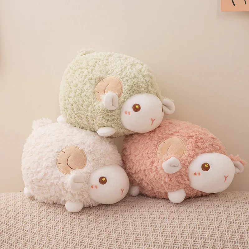 23cm Sweet Lamb Doll Plush Toy White Pink Green Sheep Cartoon Stuff Animal Plushie Peluche Head Pillow Decor Gift