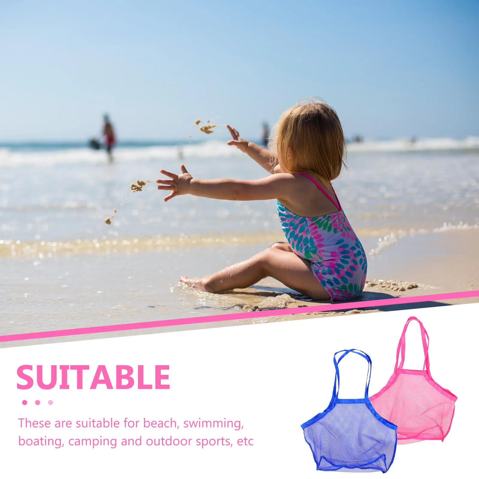 2Pcs Large Mesh Beach Bags Breathable Shell Storage Bags for Collecting Shells Outdoor Sports and Travel Beach Bag