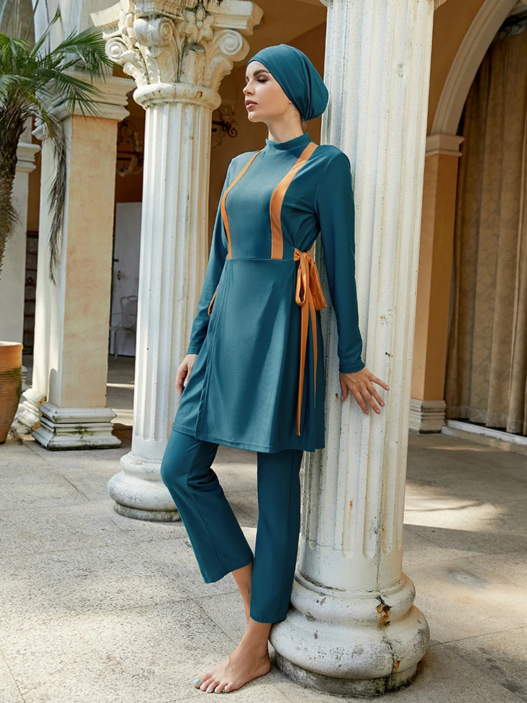 Women Burkini Muslim Swimsuit Swimwear Green Burkini Modest Mujer Moslem Hijab Scarf Bathing Beach Bourkini Pool Borkini Suit