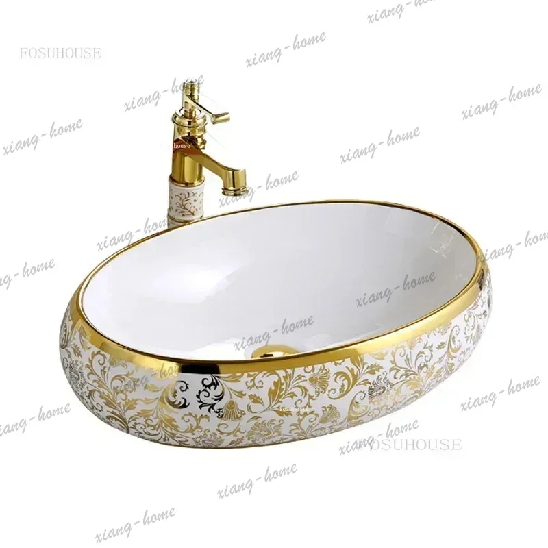 PG Modern Fashion Gold Oval Washbasin Nordic Creative Above Counter Basin Simple Bathroom Sink Household Bathroom Fixtures