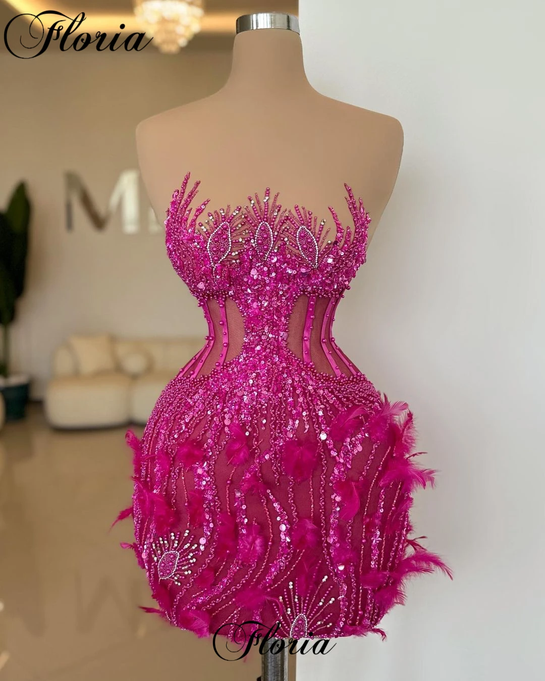 Vestidos De Cóctel fucsia De sirena corta para mujer, sin mangas, con cuentas, Vestidos De graduación, Vestidos De desfile personalizados, 2023