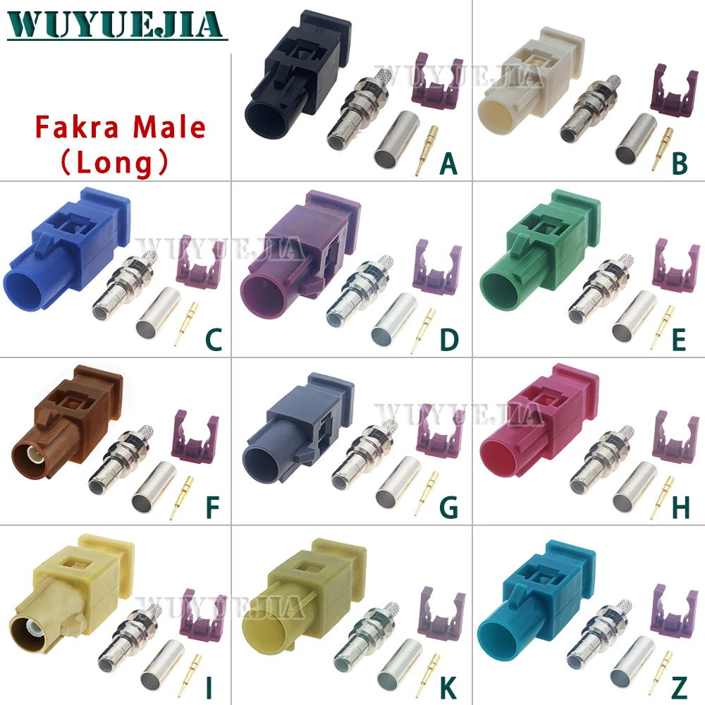 Long Fakra Male Plug Connector Soldering RF Coaxial Wire Connectors for RG316/RG174 Pigtail Cable Fakra A/B/C/D/E/F/G/H/I/K/Z