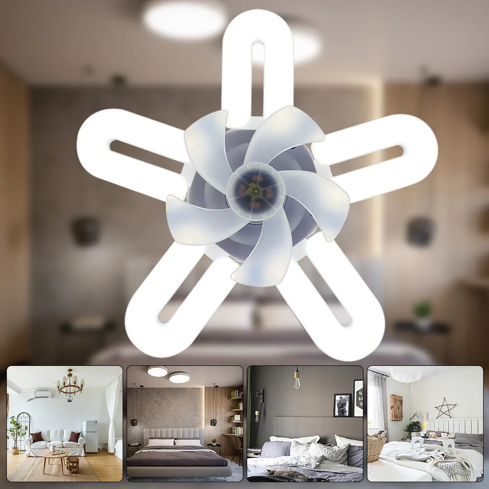 E27 Silent Ceiling Fan Light Ceiling Fan Light Bulb 3 Speed Adjustable 60W Remote Control Electric Fan Chandelier Eye Protection