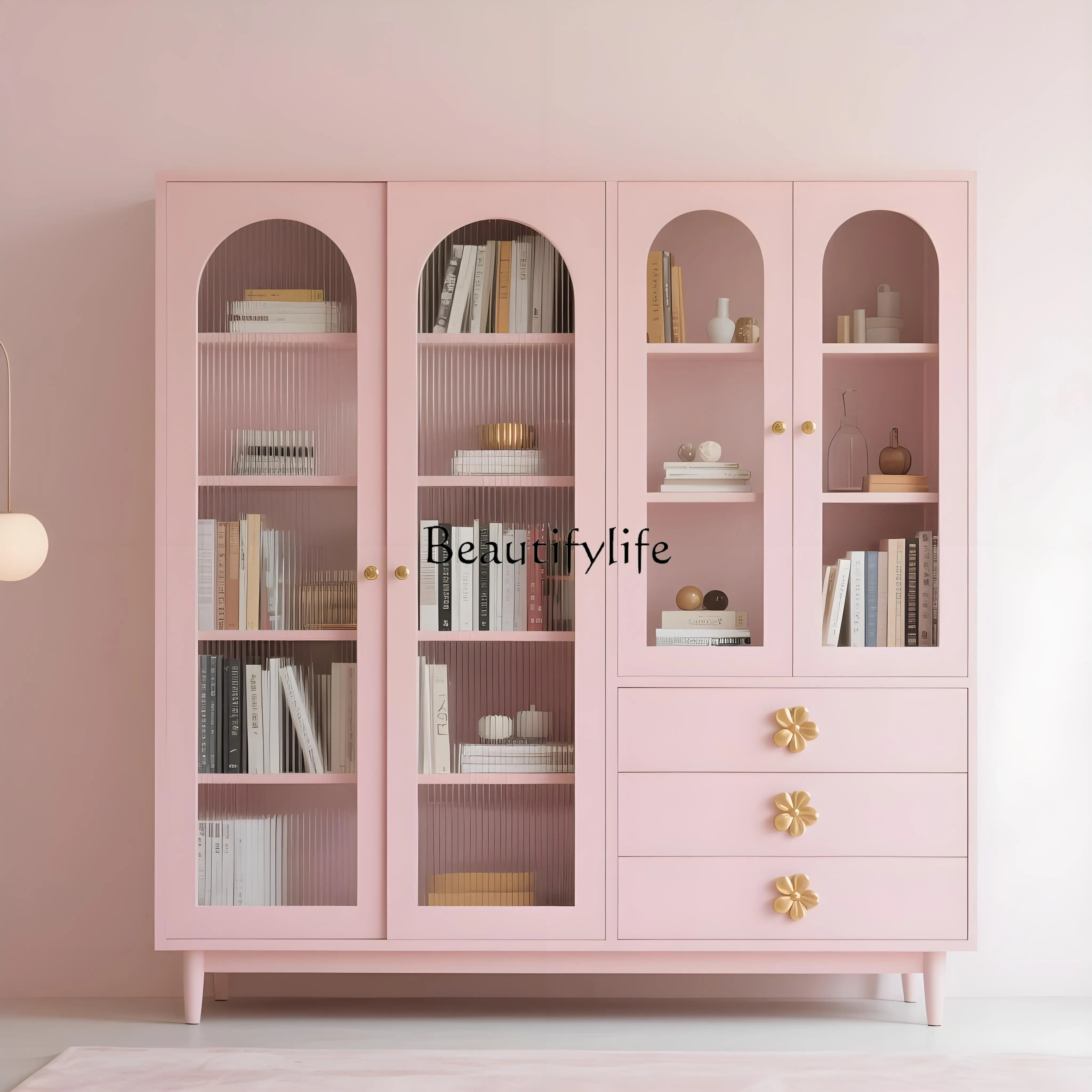 

Cream wind combination solid wood bookcase household living room storage display decorative cabinet