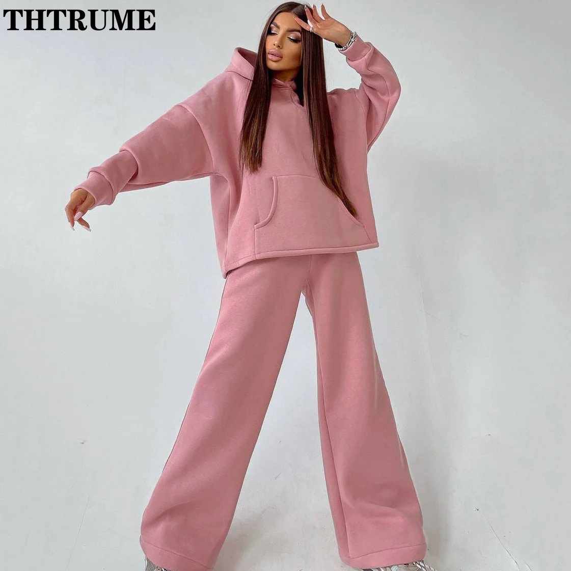 Elegant Sport New Two Piece Sets Fashion Solid Long Sleeve Loose Hoodies Wide Leg Pants Outfits Casual Y2K Autumn Streetwear