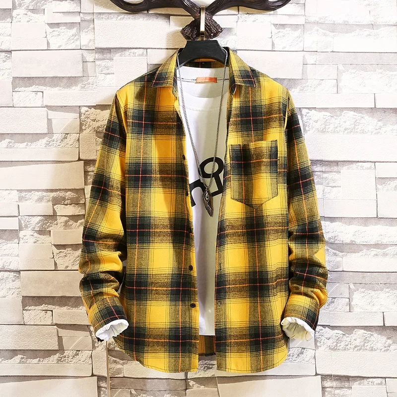 Vintage koszula w kratkę mężczyźni Casual Camisas Hombre kieszonkowy projektant Plaid luźny Hop Streetwear Harajuku męskie koszule robocze 6XL