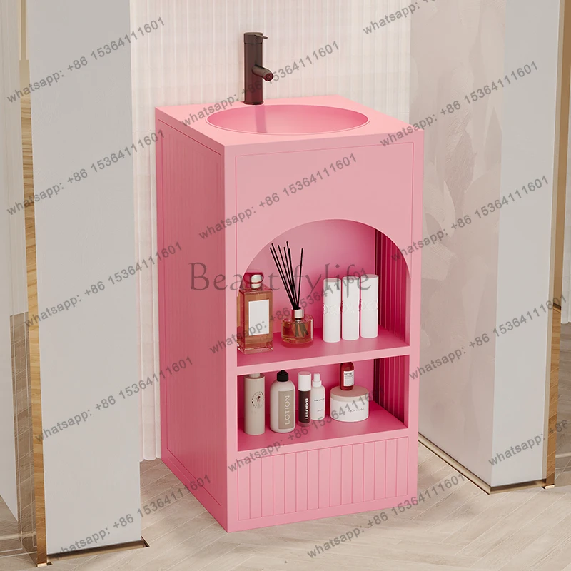 Column small washbasin industrial wind floor type integrated washbasin Internet celebrity trend color stainless steel washbasin