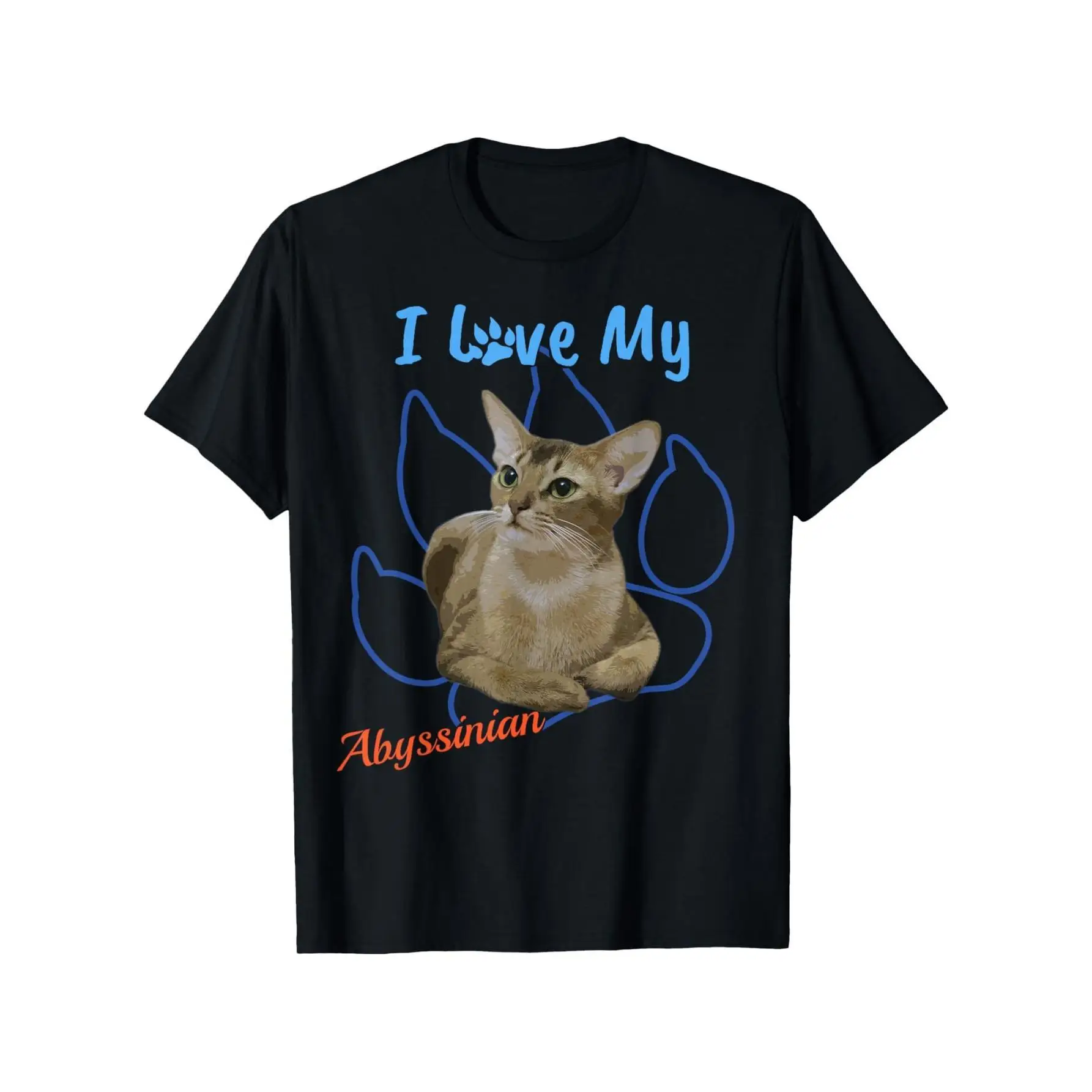 

I Love My Abyssinian Cat Paw Print Graphic T-Shirt - 100% Cotton Relaxed Fit Unisex Casual Tee For Men & Women, Soft Breathable
