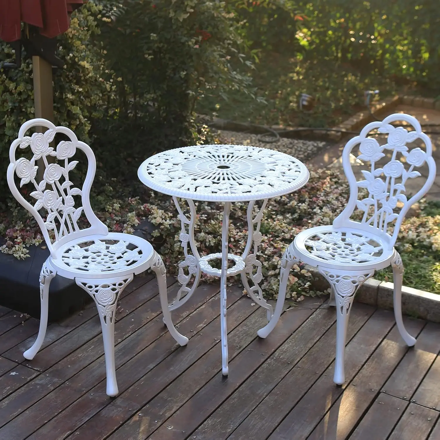 Outdoor Bistro Set For 2, Cast Aluminum Small Patio Furniture Set 3 Piece With Round Table And Chairs For Balcony Porch Backyard Deck, Weather Resistant Crown Copper Garden Seating