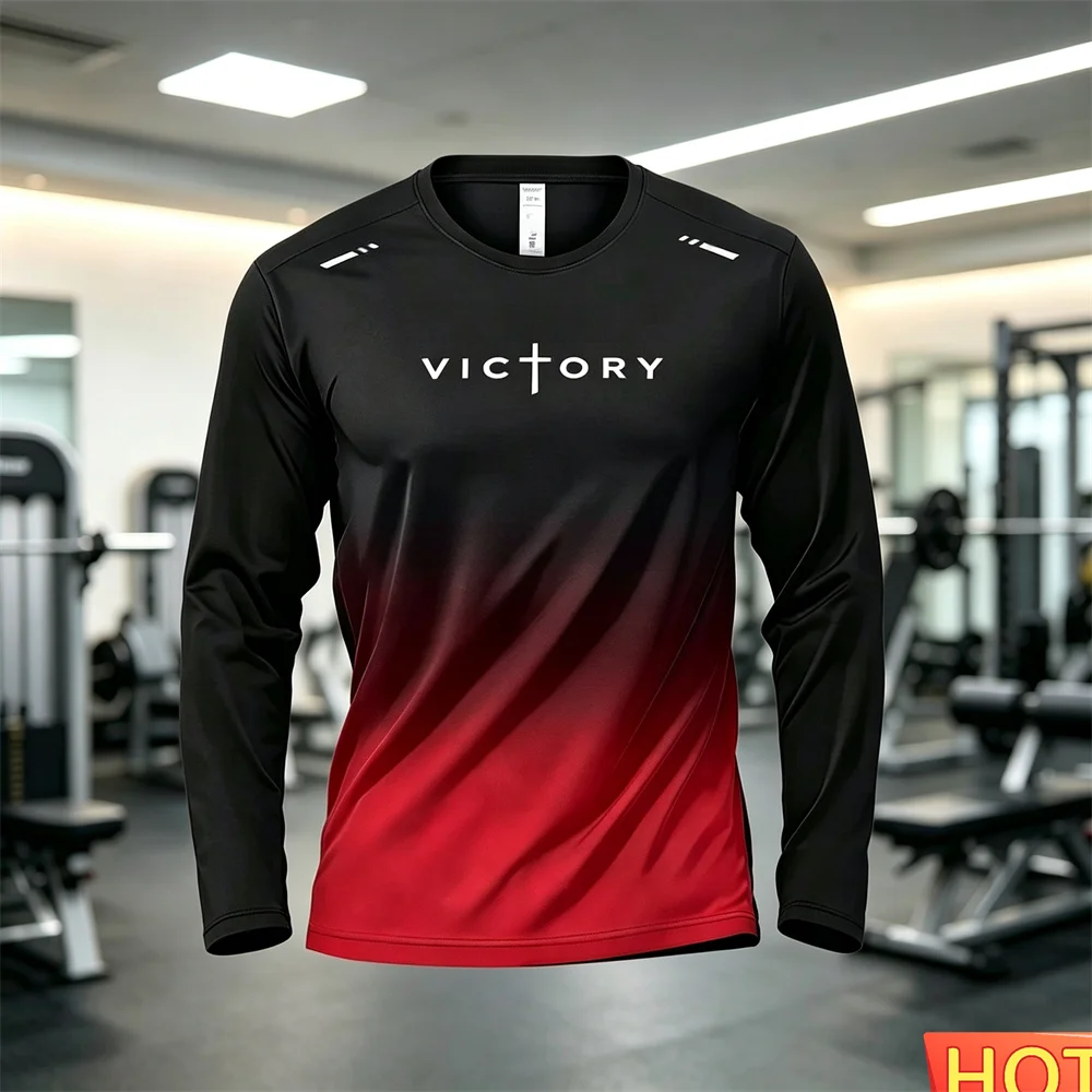 Gradient Men's Long sleeved T-shirt Autumn Jersey T-shirt Men's Training Outdoors T-shirt Cotton Elastic Men's Badminton T-shirt