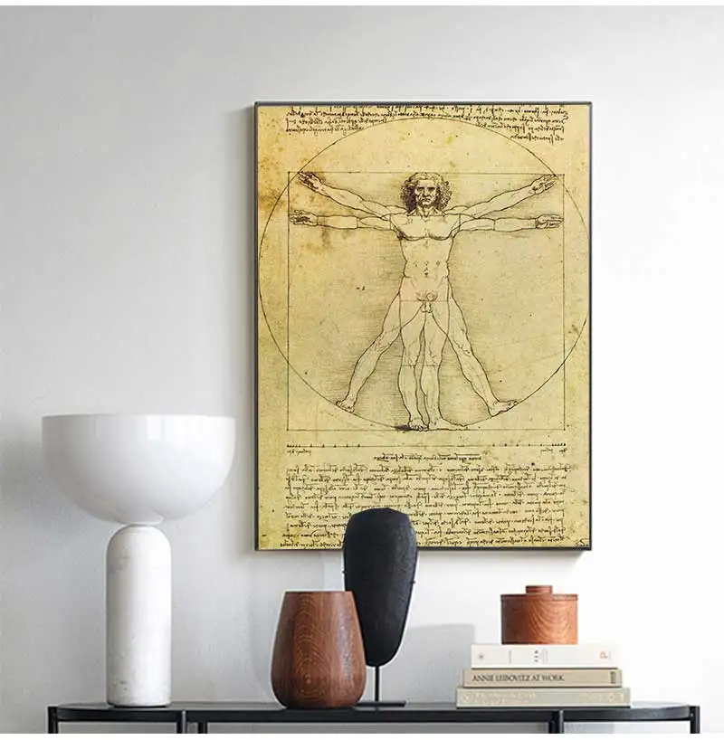 Man Posters Nostalgic Vintage Core Kraft Paper Wall Sticker Decorative Painting51.5x36cm Leonardo Da Vinci Manuscript Vitruvian