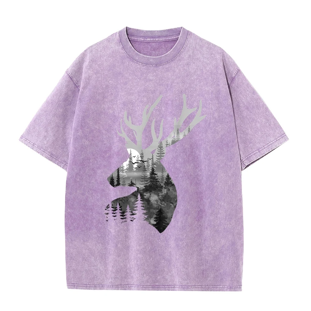 Silhouette Buck Deer Artwork Forest Wildlife Animal Lover T-Shirt Man T Shirts Men's Y2k Clothes 2000s Life Style Women Men