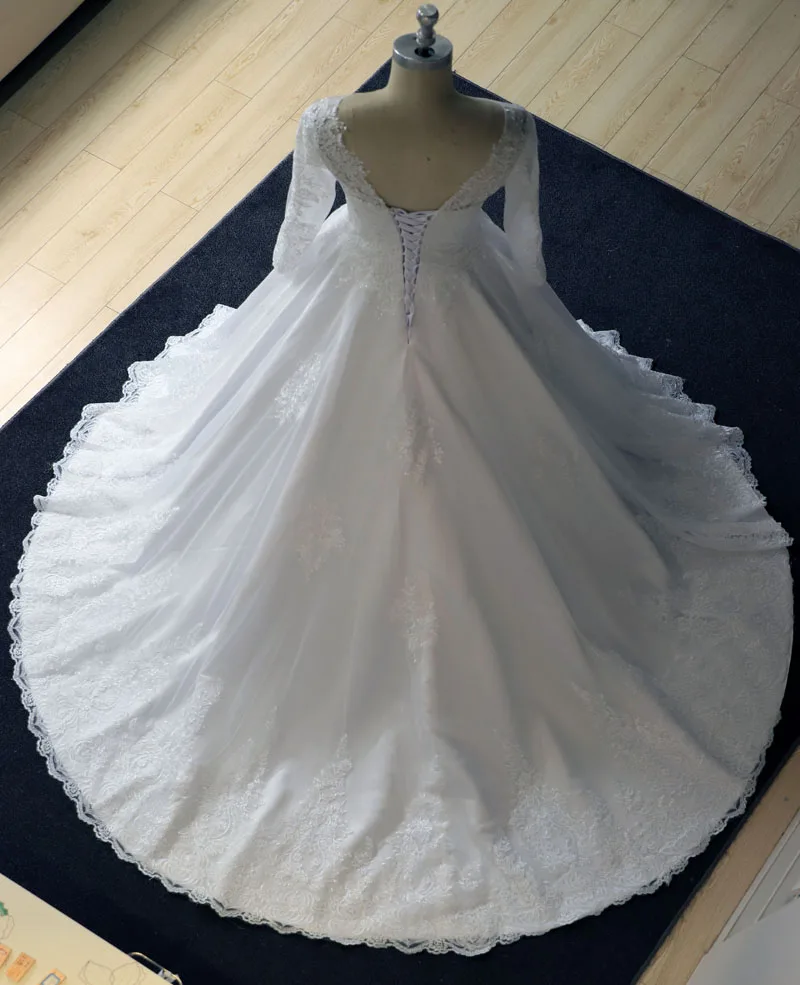 Vestido De Novia De manga larga De encaje, bola gótica, boda, corte, tren, abalorios De Apliques De encaje, 2020