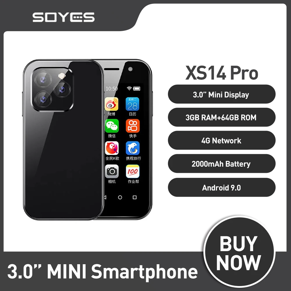 soyes-xs14-pro-mini-smartphones-4g-lte-3gb-64gb-android-90-quad-core-30-inch-2600mah-battery-face-id-type-c-small-mobile-phone