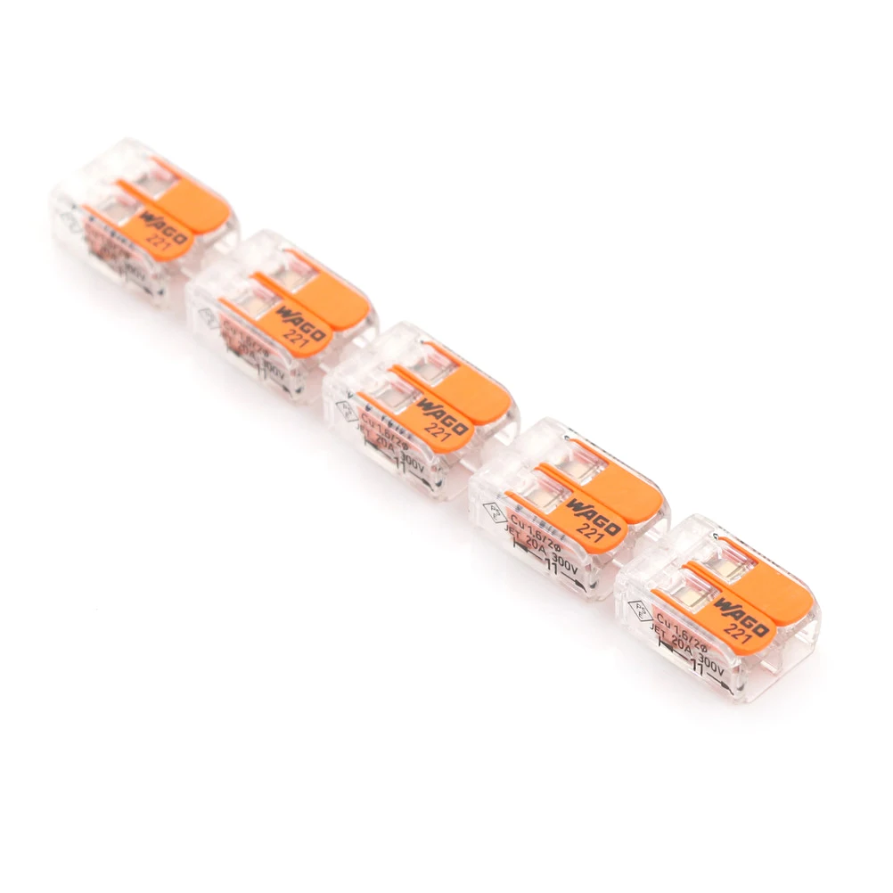 5Pcs Hot Sale Wago 221-412 LEVER-NUTS 2 Conductor Compact Connector 10 PK Copper Wire Junction Reusable Wire Terminal Connector