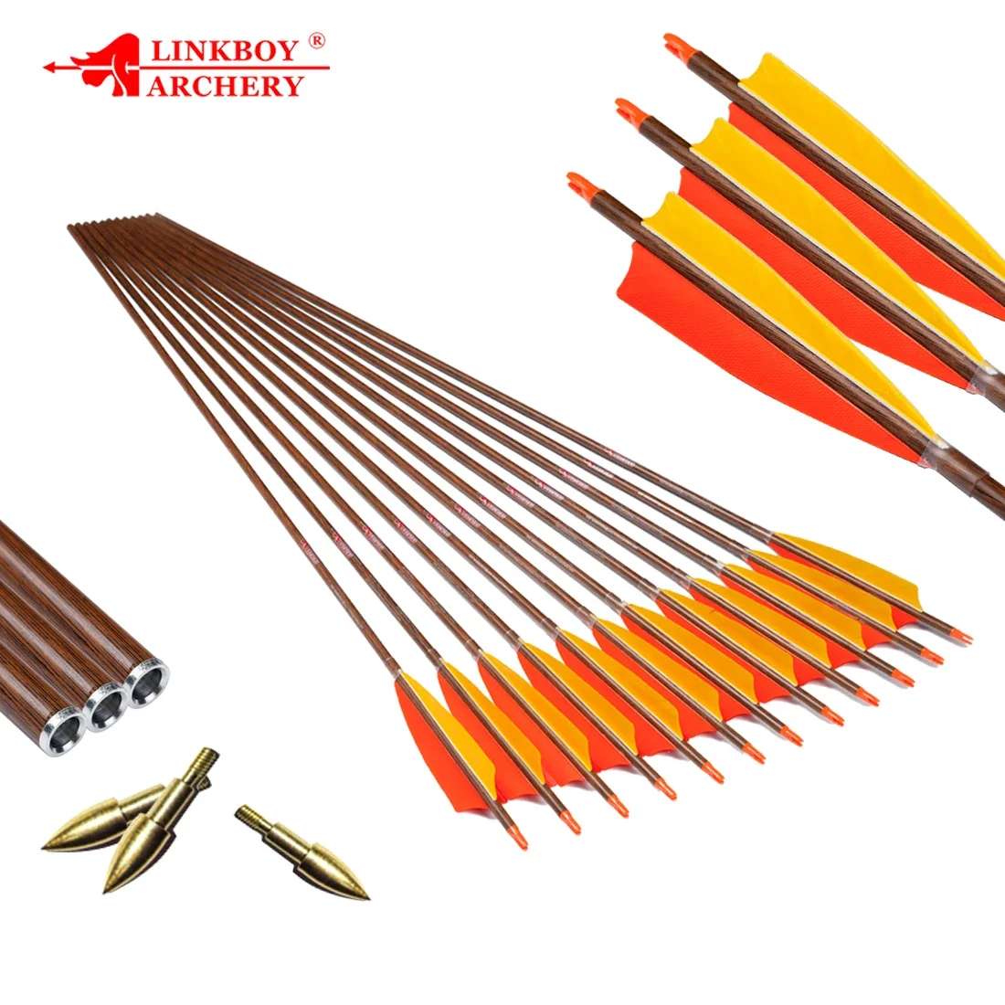 

12pcs Linkboy Archery Carbon Arrows ID6.2mm Spine300-900 4'' Turkey Feather Compound Recurve Traditional Bow Arrows Shooting