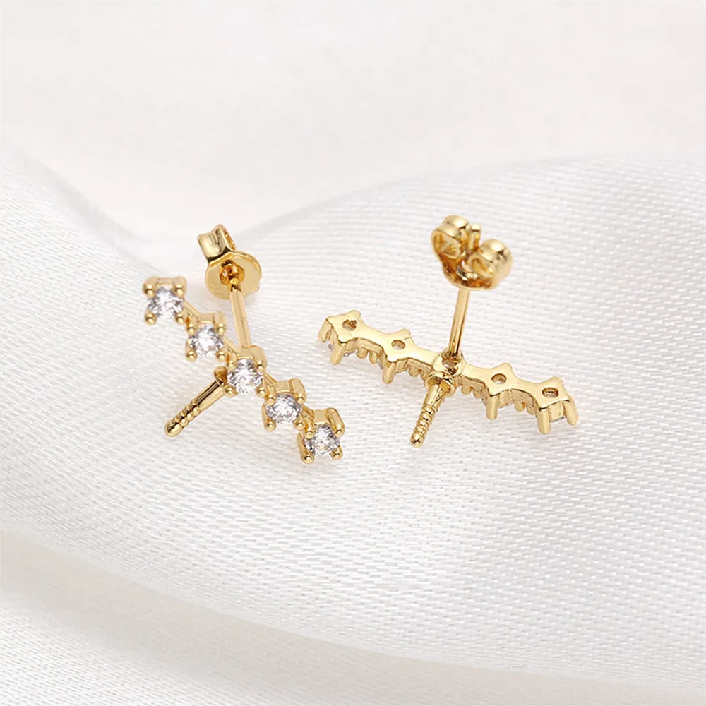 Domestic 14k Gold Wrapped Color Preserving Balance Beam Five Micro Inlaid Zircon S925 Silver Needle Earrings DIY Accessories