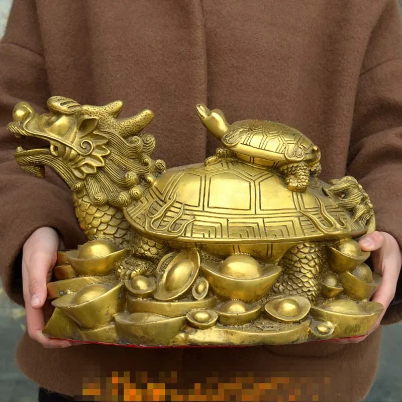 large HOME Living room Store FENG SHUI talisman golden dragon turtle COPPER statue Bring wealth good luck Town house