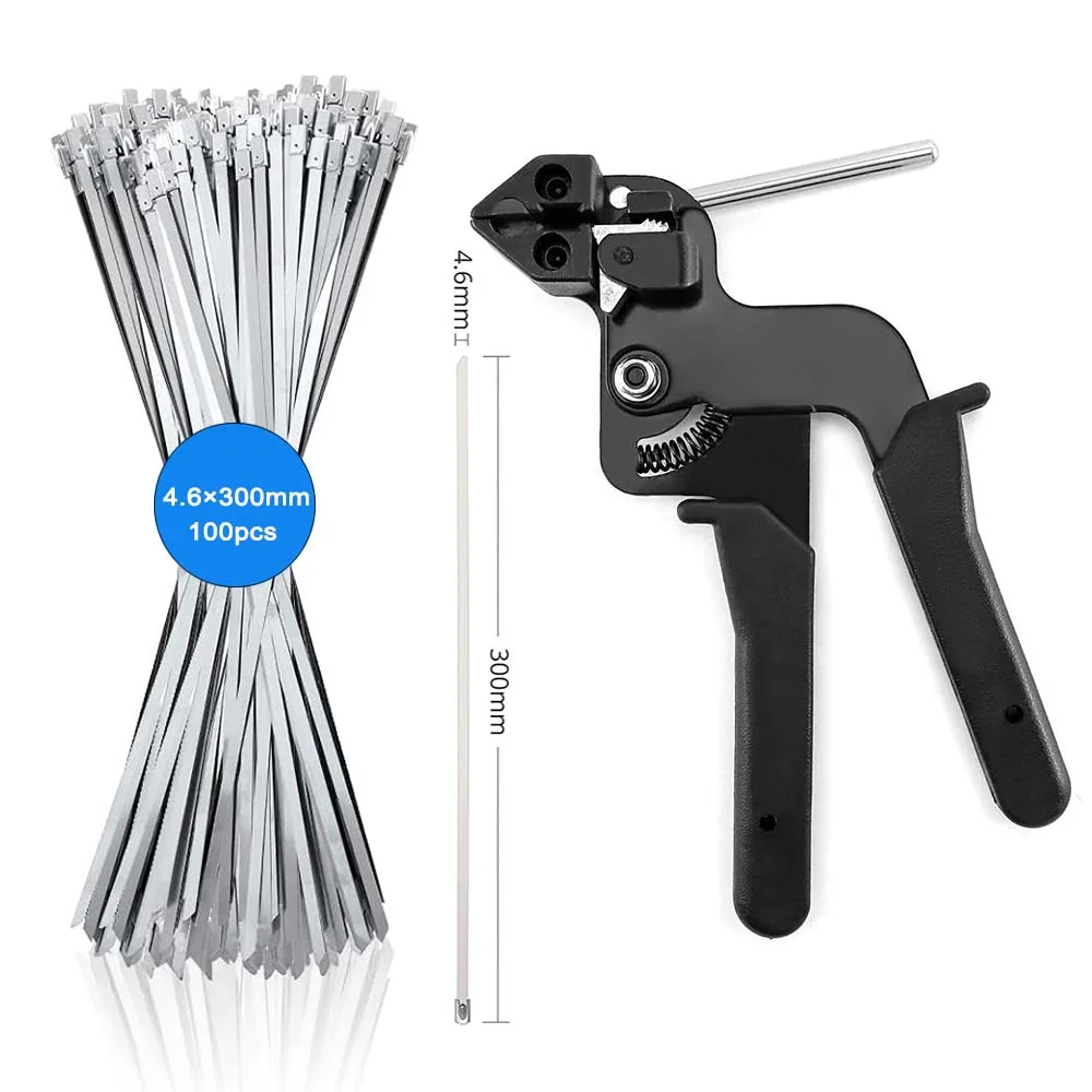 Stainless Steel Zip Ties Cutter,Zip Tie Tension Tool,Metal Zip Ties Gun for Stainless Steel Cable Ties Cutting(Black)