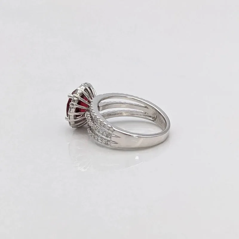 8MM 2CT Round Cut lab  Ruby VS VVS Clarity Ring Divided Into Three Arm Rings Gorgeous Ruby Ring In 10K Gold NO IGI