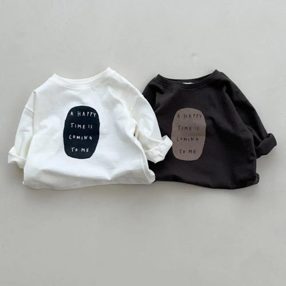

2025 Autumn New Children Long Sleeve T Shirts Cotton Boys Girls Letter Print Casual Tee Baby Loose O-neck Tops Kids Clothes