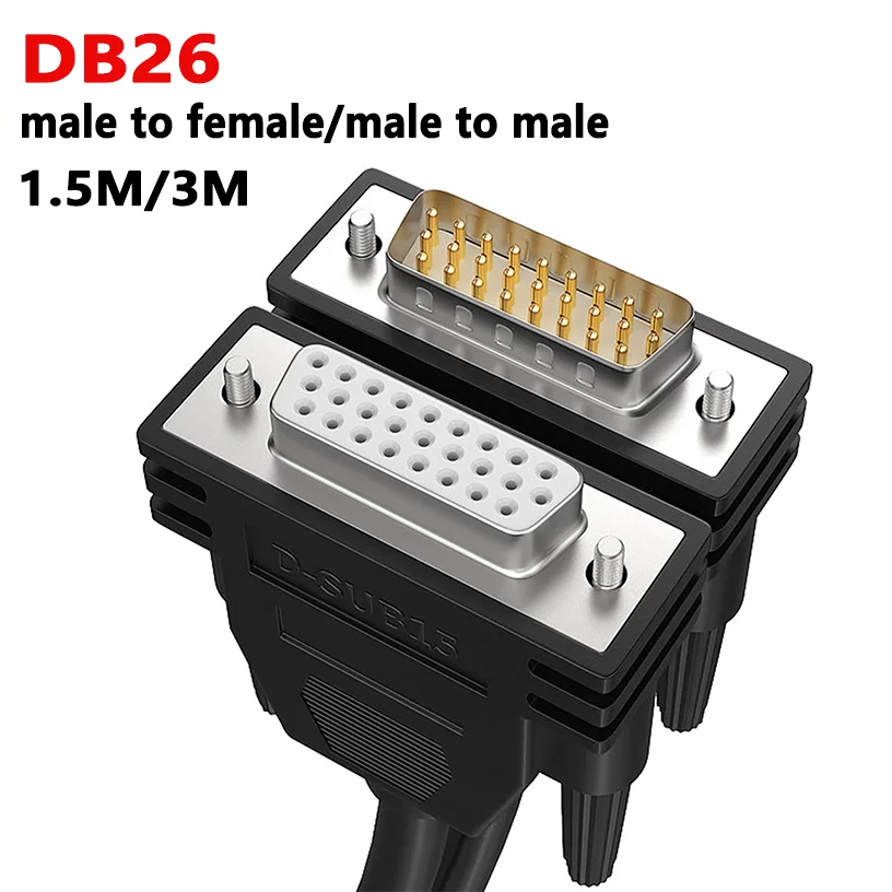 DB26 Double-Shielded Parallel Port Data Cable, Pure Copper, 26-Pin, Male-to-Female Connector Extension Cable, 1.5M/3M