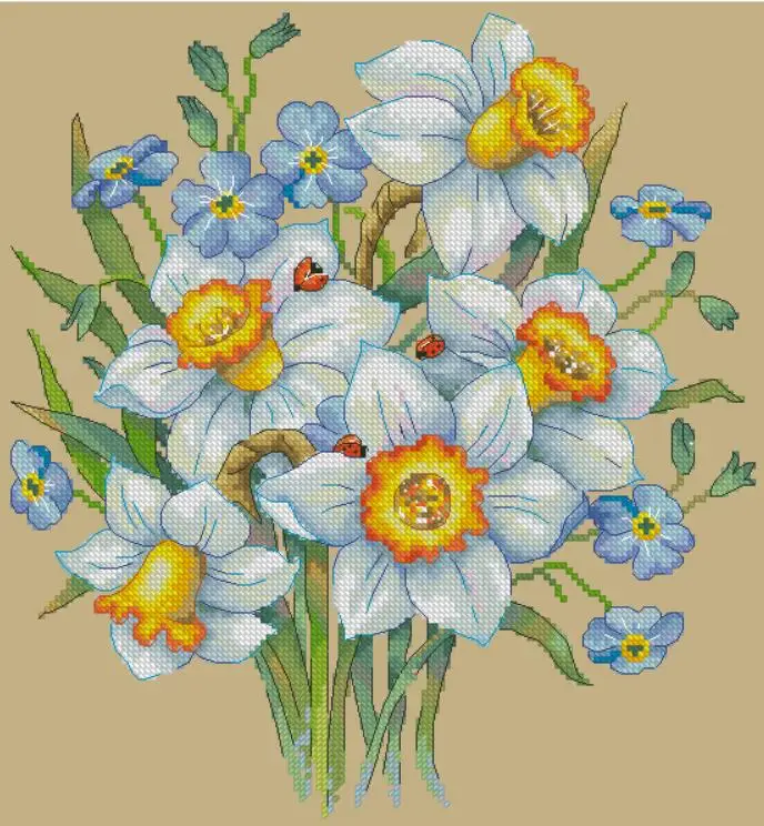 

Cross Stitch 14CT Ecological Cotton Threads Embroidery Home Decoration Hanging Letter Flower 2012 Flowers Narcissus
