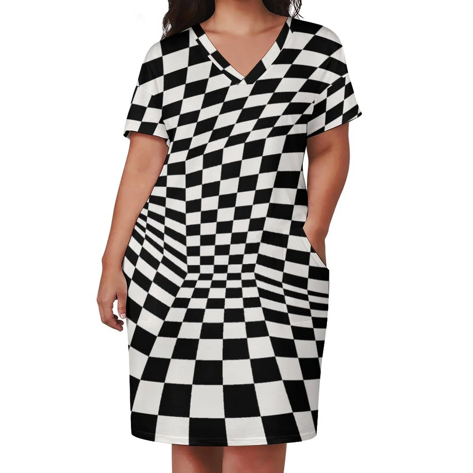 Mod Check Loose Pocket Dress women