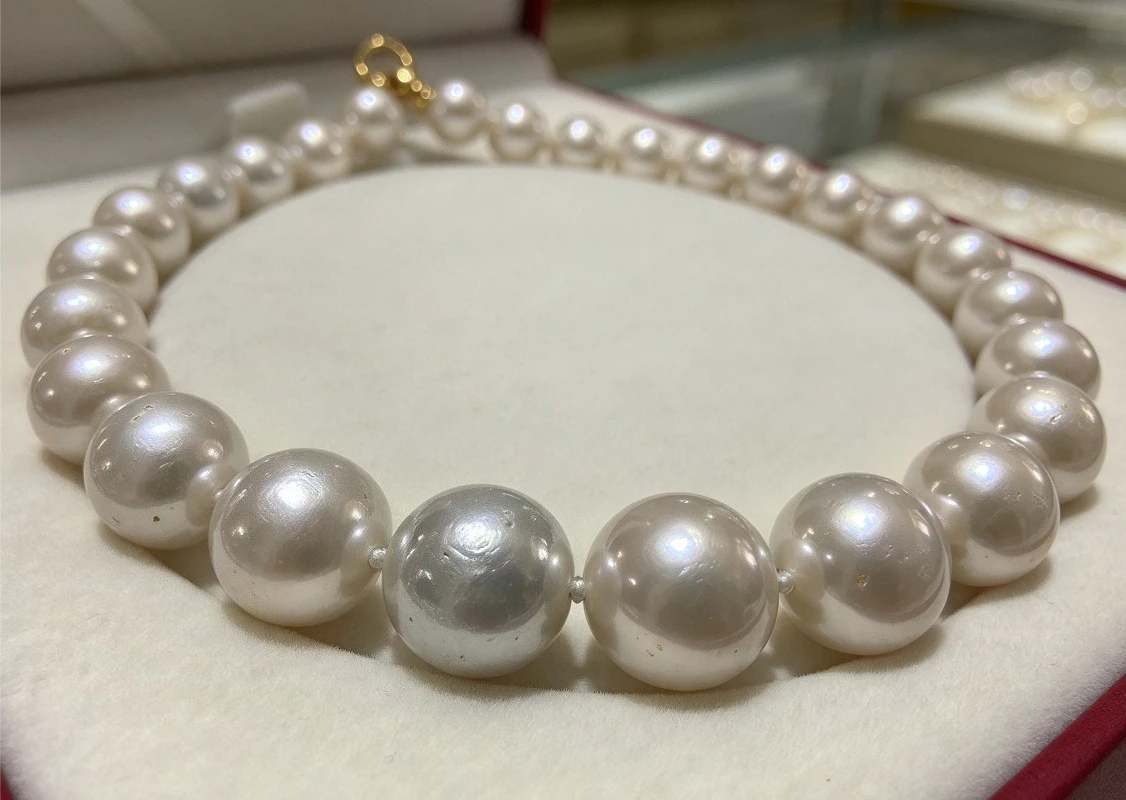 Natural 13-17mm White Pearl Necklace, 925 Sterling Silver, Women Daily & Wedding Gift Jewelry