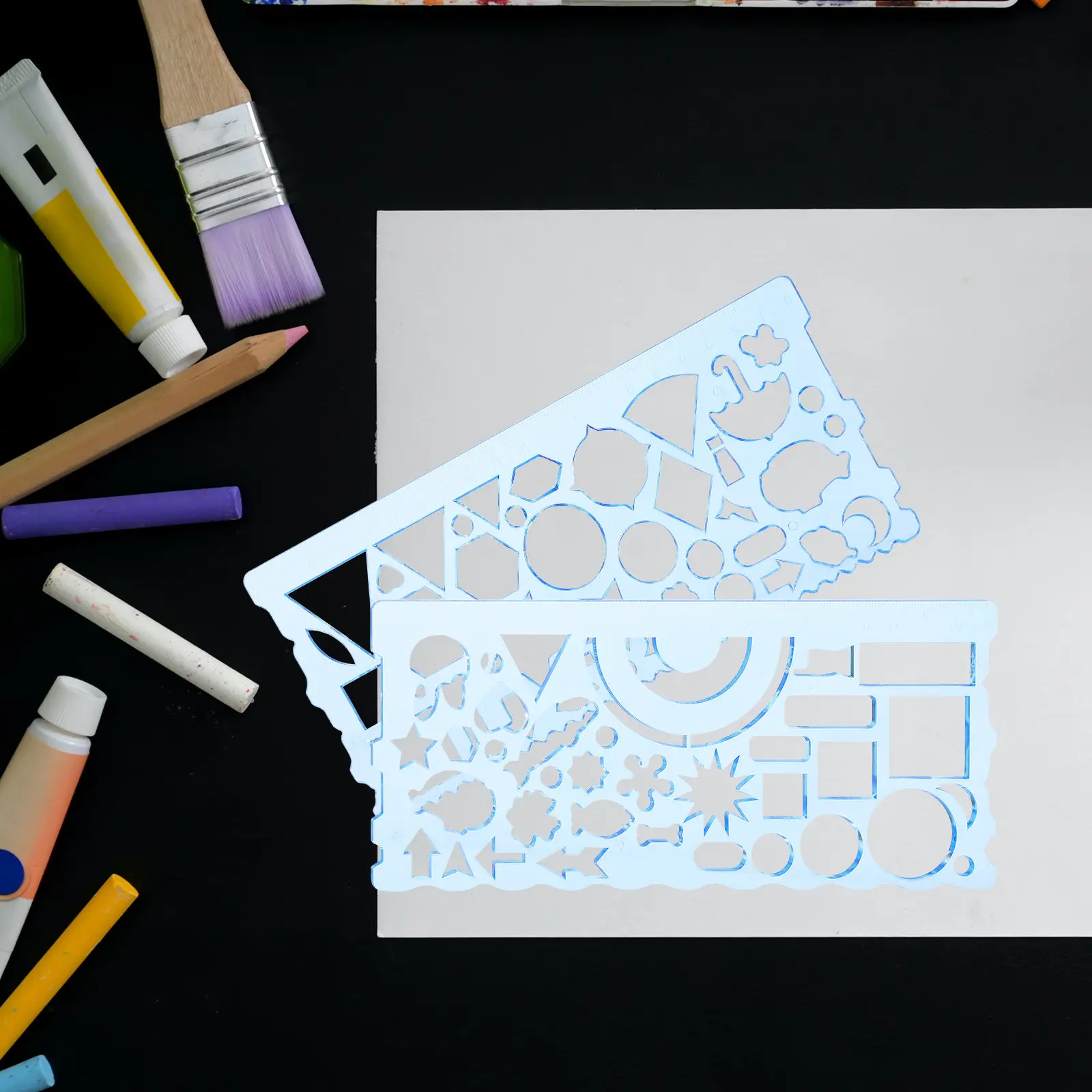 6Pcs Drawing Template Rulers Plastic Stencil Multi Functional Geometry Drafting Tools for School Office Architecture Engineering