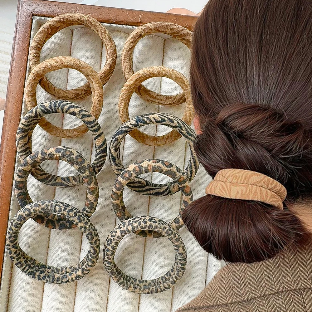 5 sztuk wzór w cętki wysokie elastyczne gumki do włosów Scrunchie krawaty wysoka elastyczność kucyk Holder kobiety dziewczęta gumki do włosów akcesoria linowe — zdjęcie 4