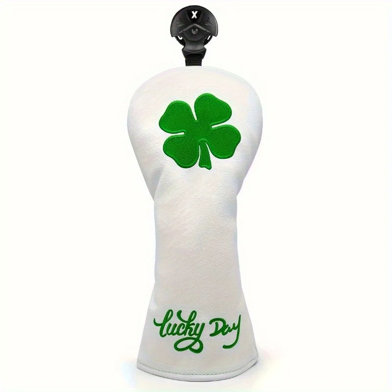 Lucky Clover Golf Club Head Cover - Fits Most Woods & Hybrids, Stretch Closure, Durable Pu Material