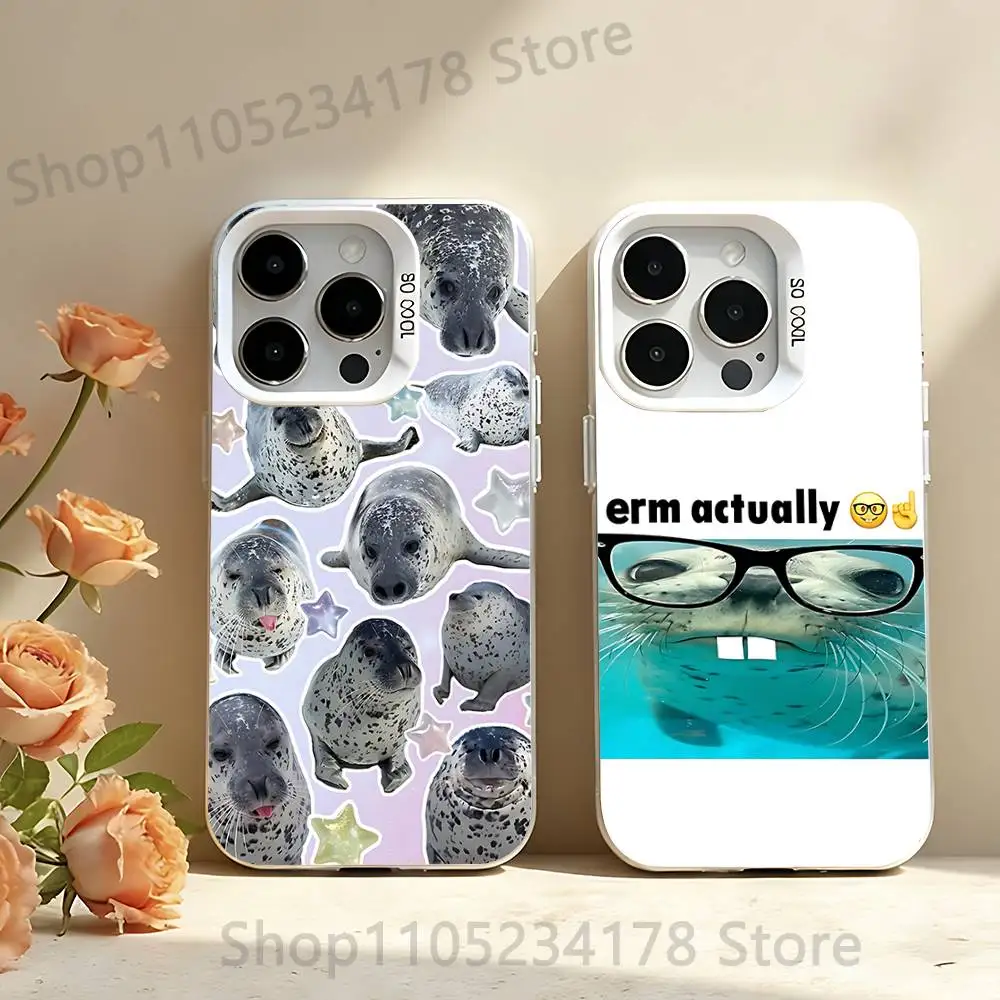 

Cute and Funny Seals Phone Case For iPhone 12,16,17,14,13,15,11,Pro,XS,Max,Plus,Mini,SE4,E White Matte Shockproof Cover