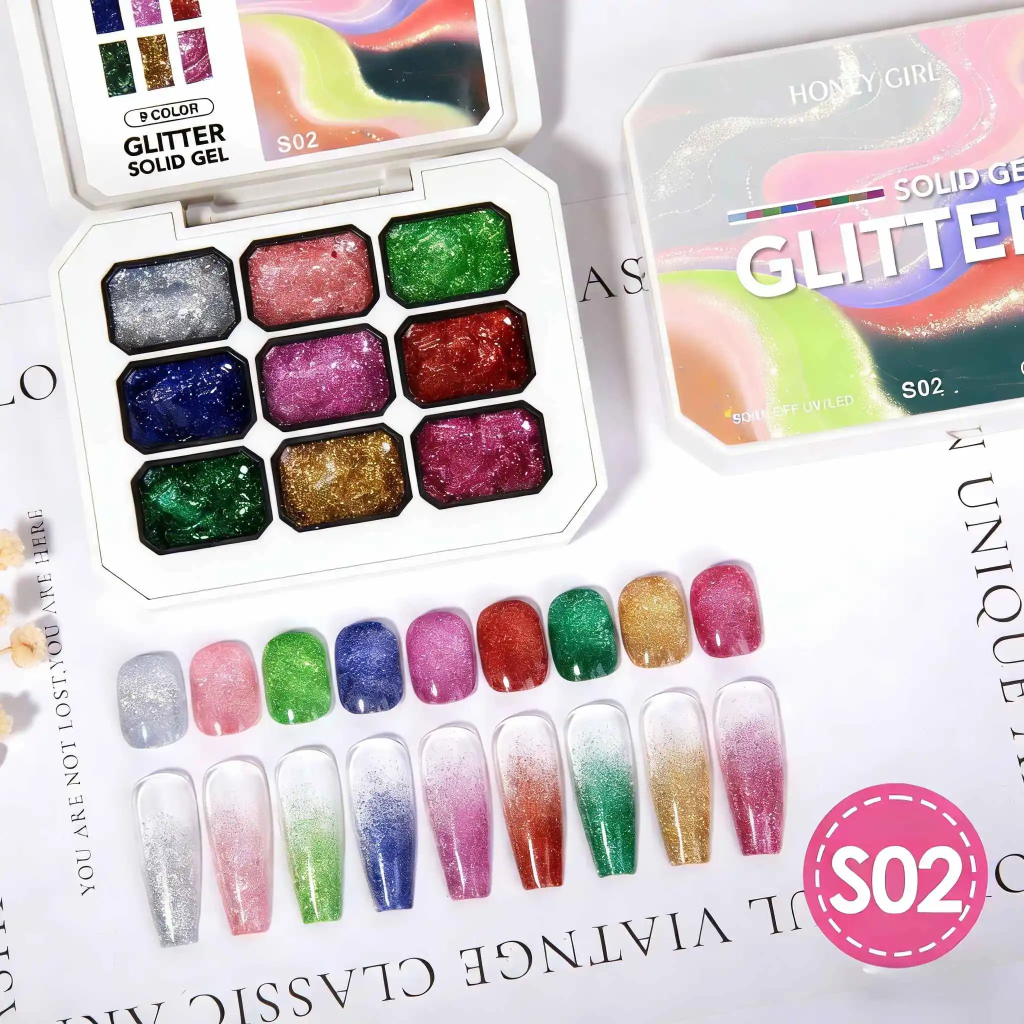 9 Farben Perlglanz-Nagellack, Patting-Gel, Transferdruck-Glitzer-Gel mit Farbverlauf, Nail-Art-Kreation Y2K INS