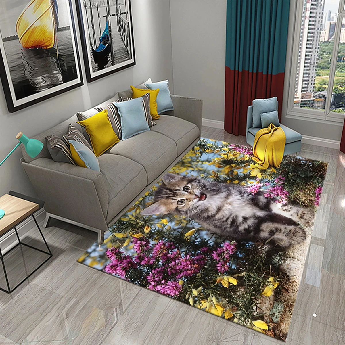 

Cat Flowers Pattern Carpet Lovely Kitty Floral Rug Pet Animal Rectangle Area Rugs for Adult Yoga Mats Living Room Decor DoorMat