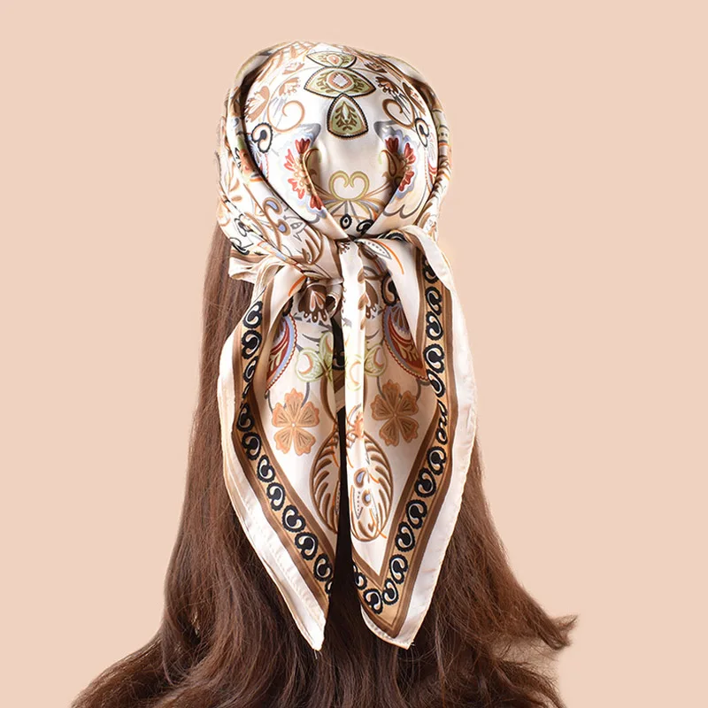 

Luxury Design Square Scarf Silk Scarves Women Neck Hair Tie Band Hijab Kerchief Head Headband Smooth Bandana Female Foulard 70cm