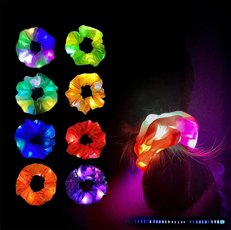 100-20Pcs Light Up Hair Scrunchies Led Scrunchies for Girls Glow in the Dark Scrunchies Wedding Glow Accessories Party Supplies