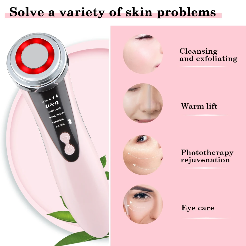 5 In 1 Multifunctional Color Light Import Instrument Clean Rejuvenation Warm Cleansing Anti Aging Lifting Tighten Face Skin