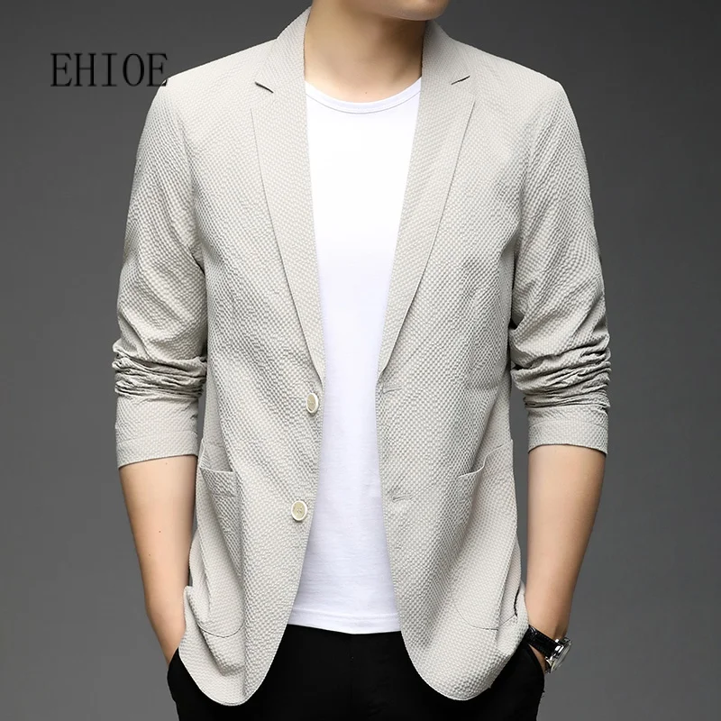 

EHIOE Slim-fit casual blazer Men's Plaid Jacket Spring2023New Trendy Handsome Black Two Button Small Suit Jacket chaqueta casual