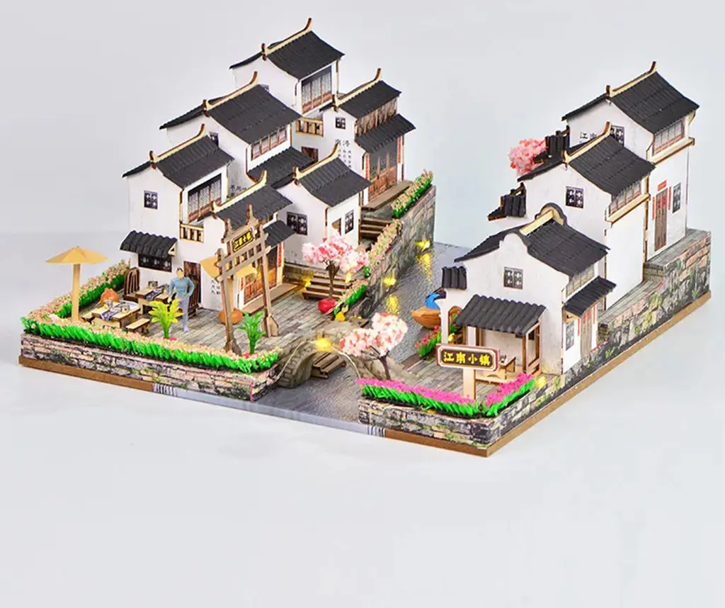 

New DIY Chinese-Style Wooden Dollhouse - Huipai Architecture Street View Handmade Assembly Craft Kit for Home Decor & Gift