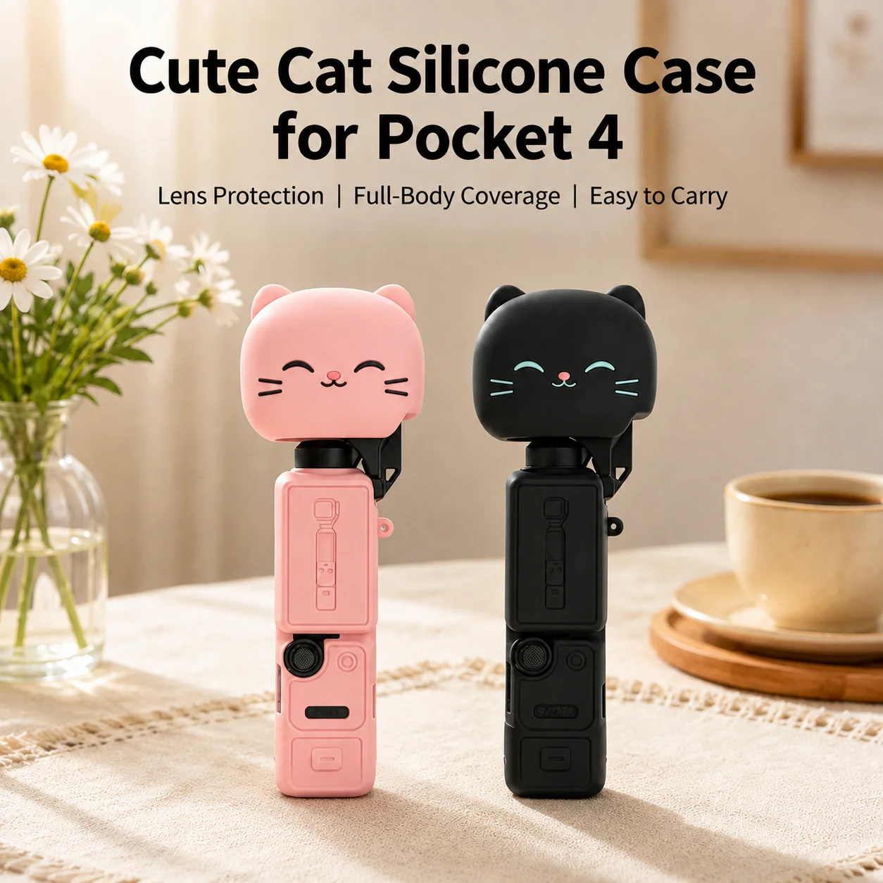Silicone Protective Case for DJI Osmo Pocket 4, Anti-Scratch Camera Shell with Lens Cap Protector, Full Body Cover Ac